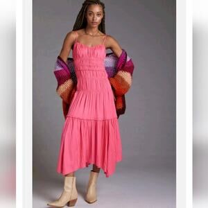 Anthropologie Coral Midi Dress